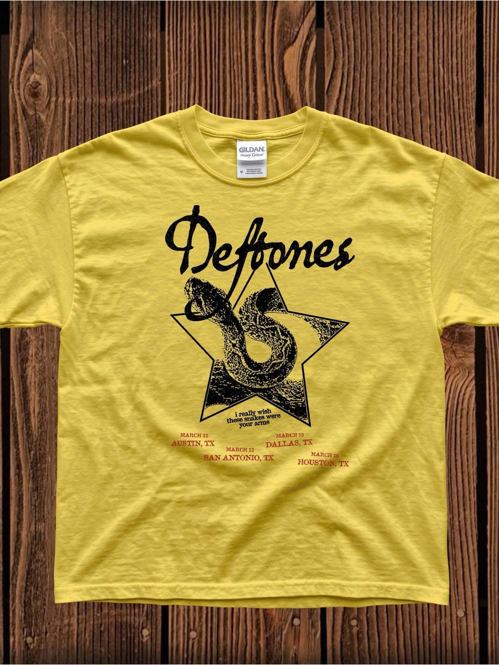 Yellow Deftones Snake Graphic Band Tee, music tour shirt